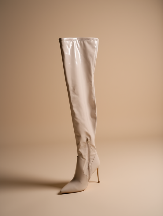 Faux Leather Knee High Stiletto Boots