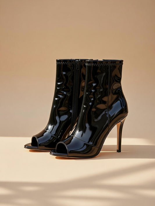 Peep Toe Party Boots – 3 Inch Heel (Black)