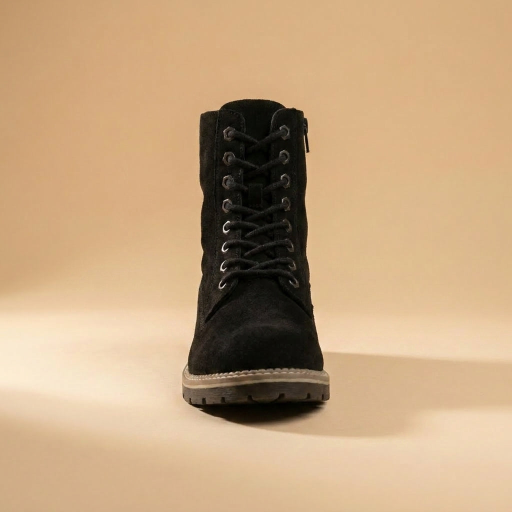 Black suede lace-up ankle boots