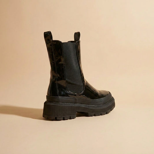 black patent Chelsea boots
