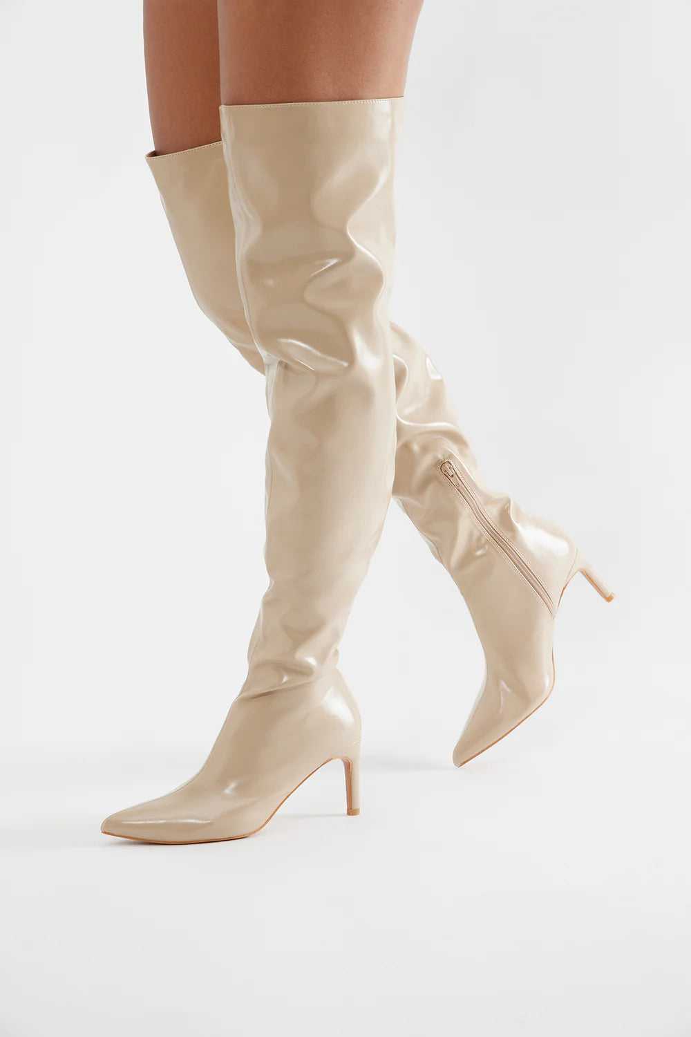 Faux Leather Knee High Stiletto Boots