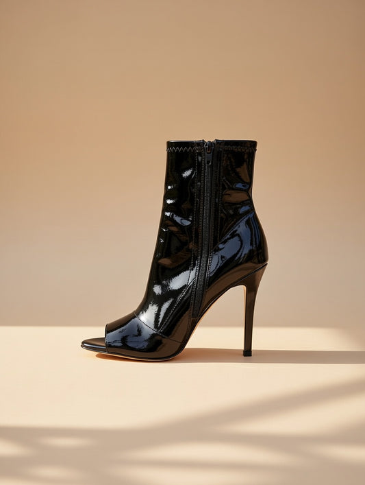 Peep Toe Party Boots – 3 Inch Heel (Black)