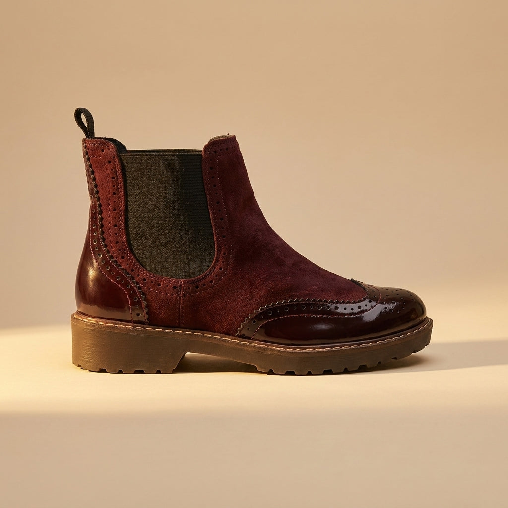 Brogue Chelsea Boots - Burgundy