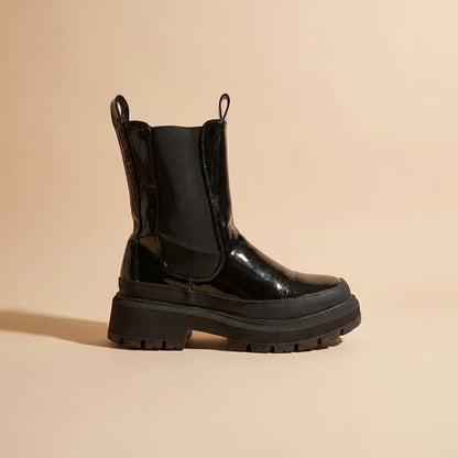 black patent Chelsea boots