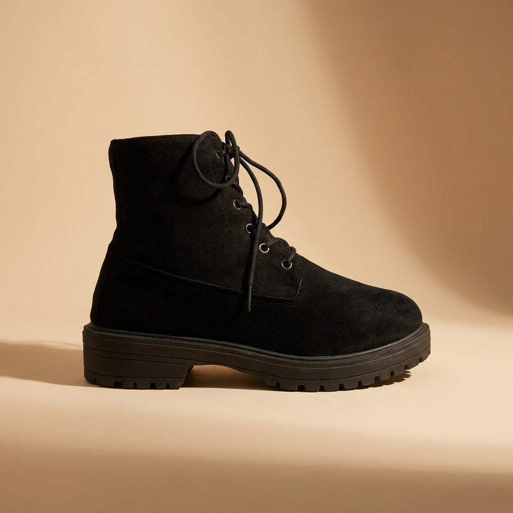 black suedette lace-up ankle boots