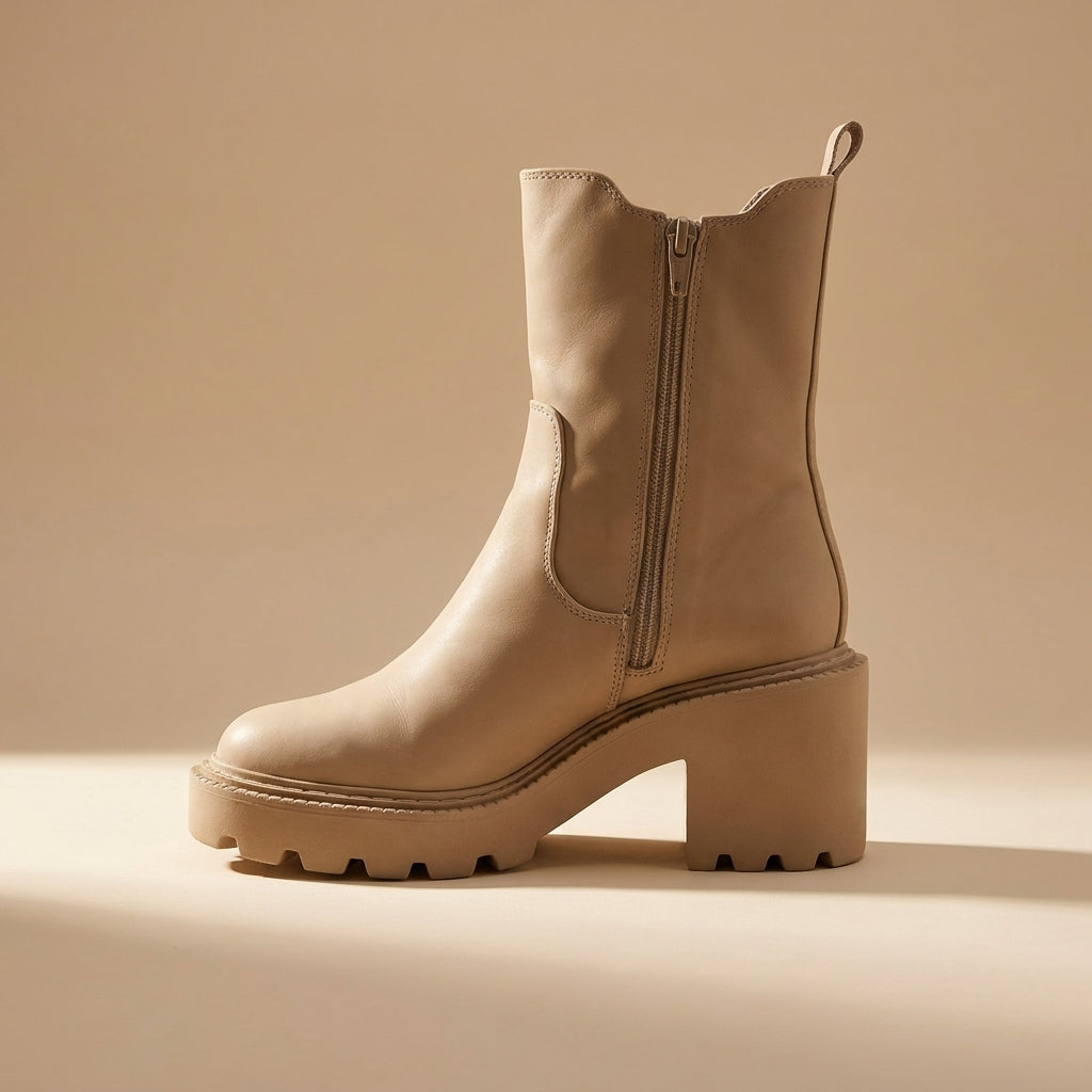 London beige platform boots