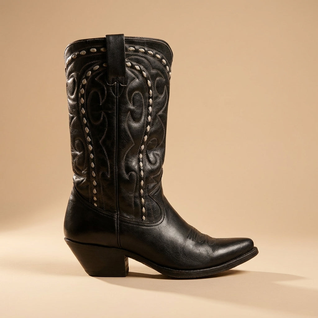 Black leather cowboy boots