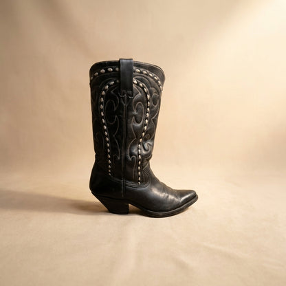 Black leather cowboy boots