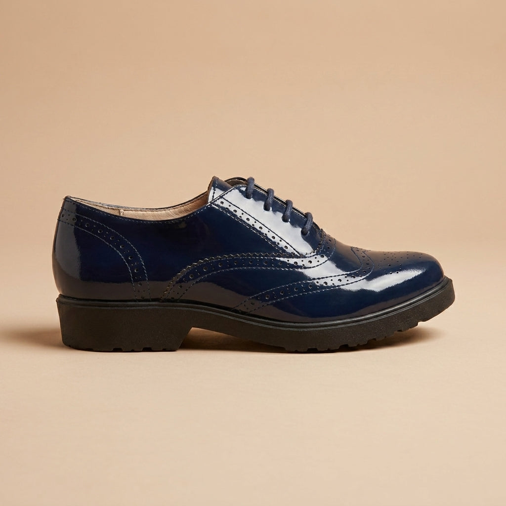 navy patent leather brogues