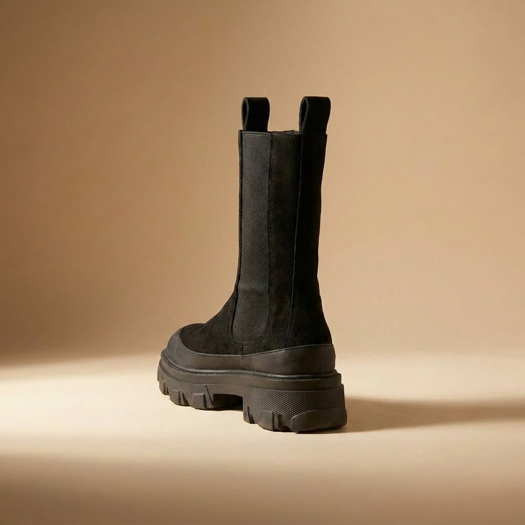 black chunky Chelsea boots