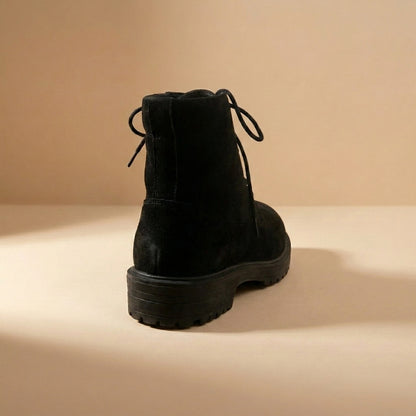 black suedette lace-up ankle boots