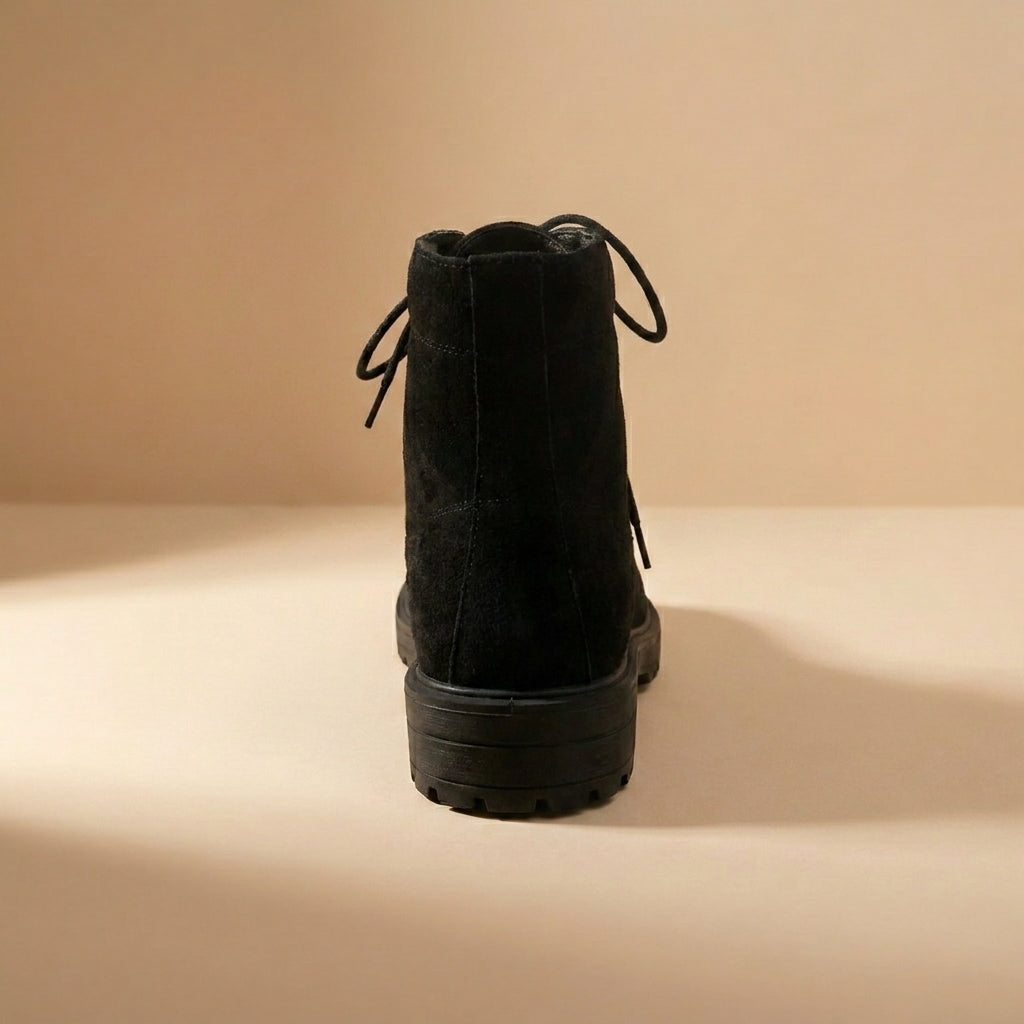 black suedette lace-up ankle boots