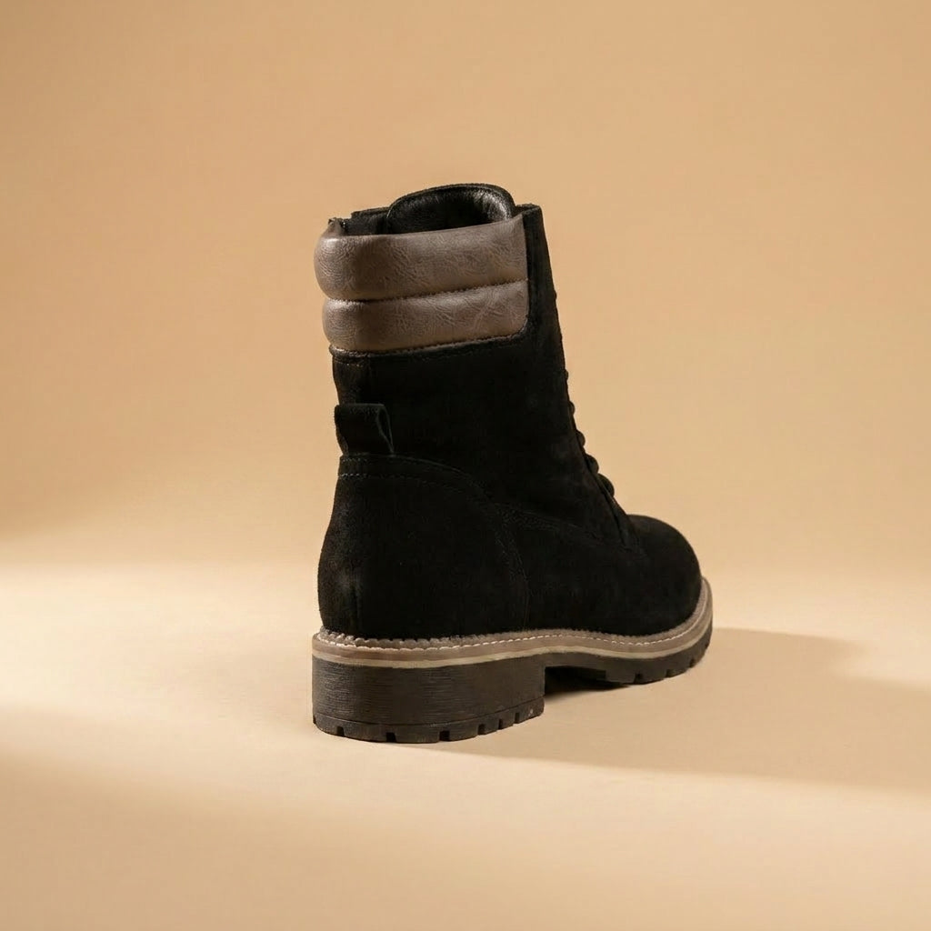 Black suede lace-up ankle boots