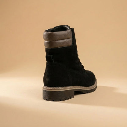 Black suede lace-up ankle boots
