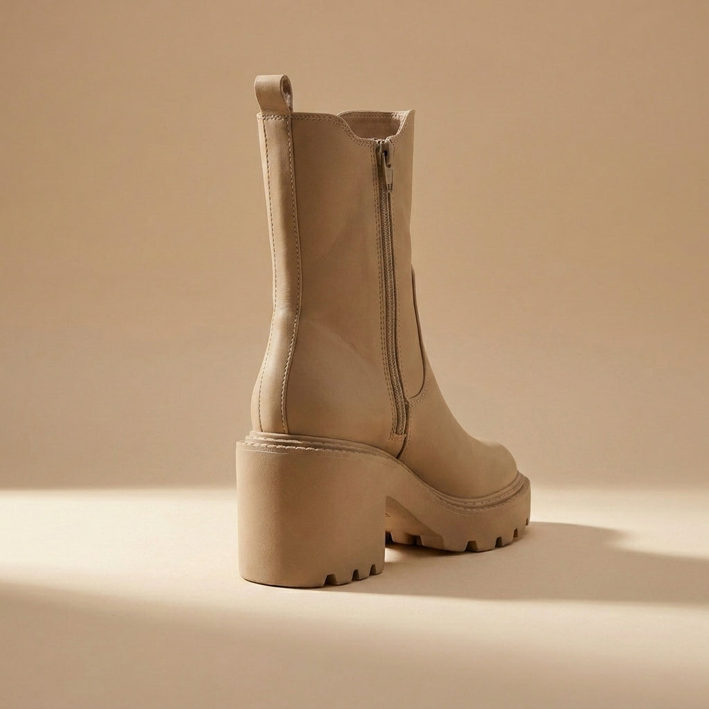 London beige platform boots