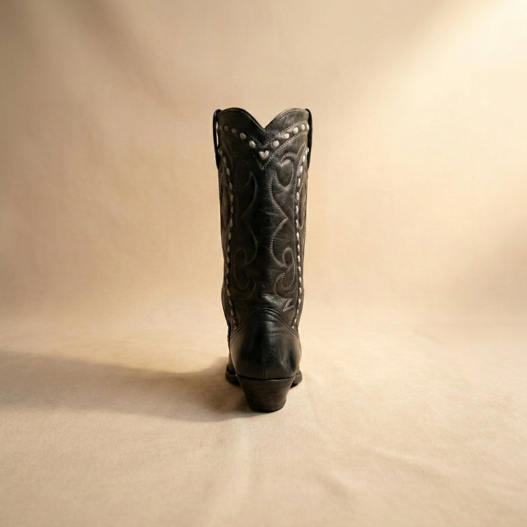 Black leather cowboy boots