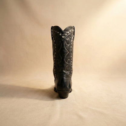 Black leather cowboy boots