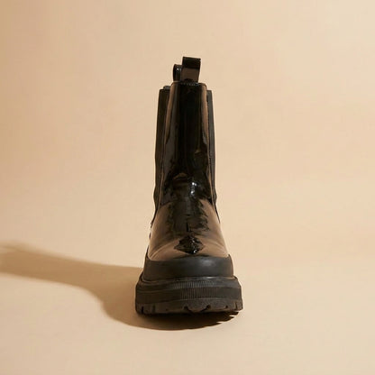 black patent Chelsea boots
