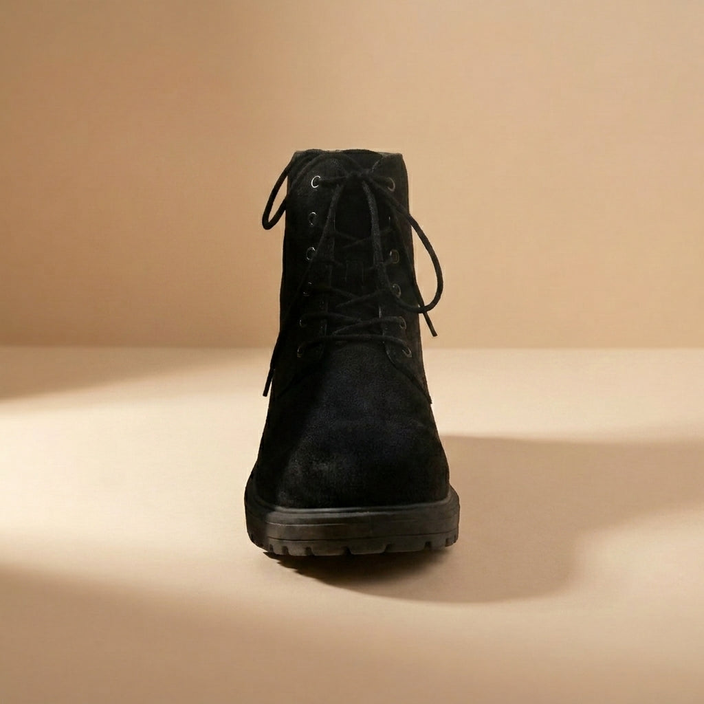 black suedette lace-up ankle boots
