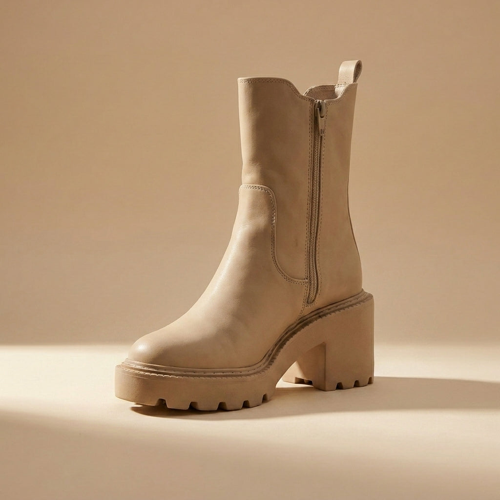 London beige platform boots