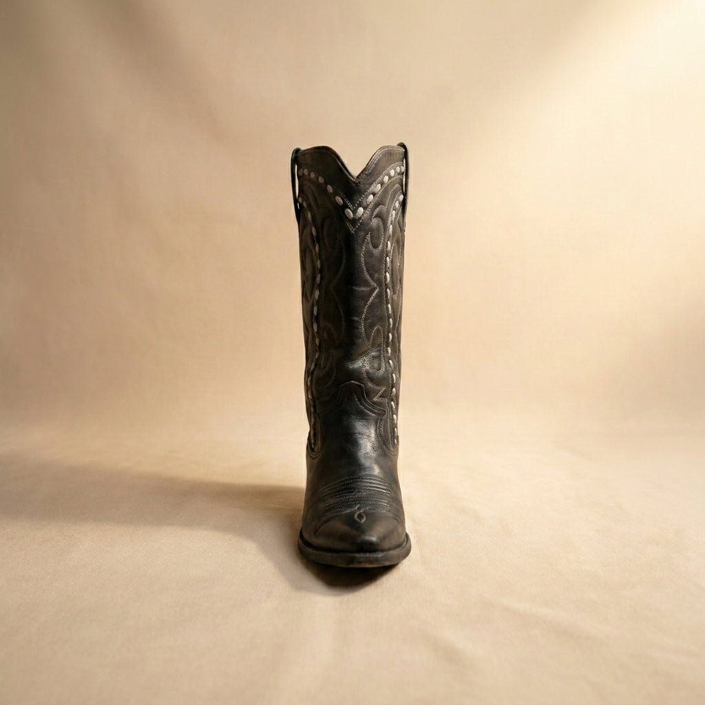 Black leather cowboy boots