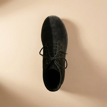 black suedette lace-up ankle boots