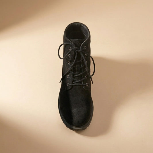 black suedette lace-up ankle boots
