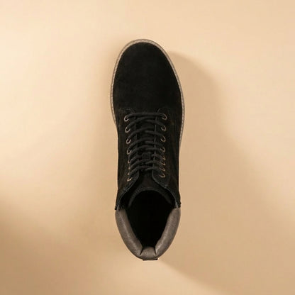 Black suede lace-up ankle boots
