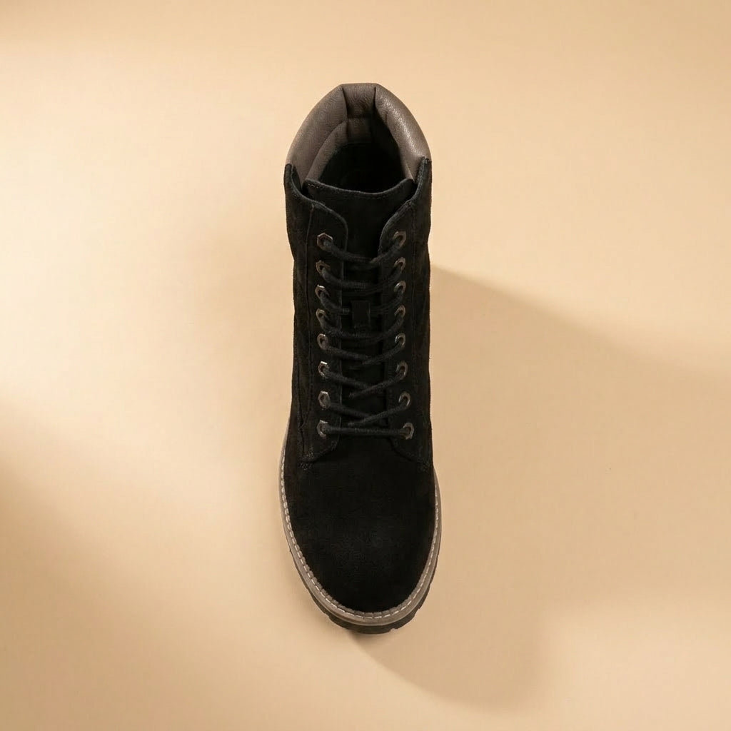 Black suede lace-up ankle boots