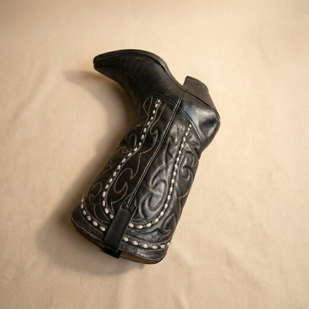Black leather cowboy boots