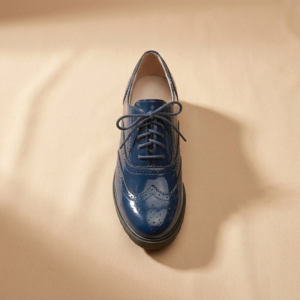 navy patent leather brogues