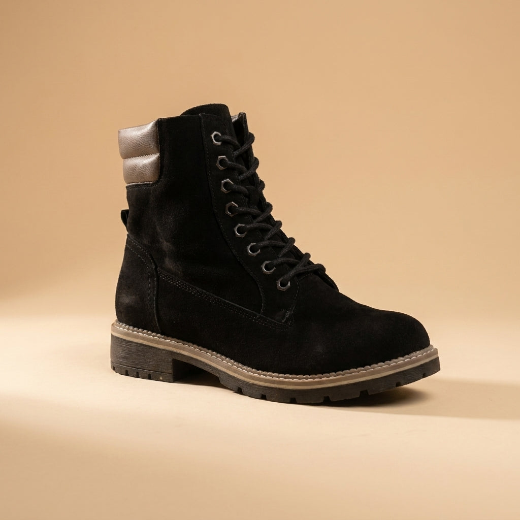Black suede lace-up ankle boots
