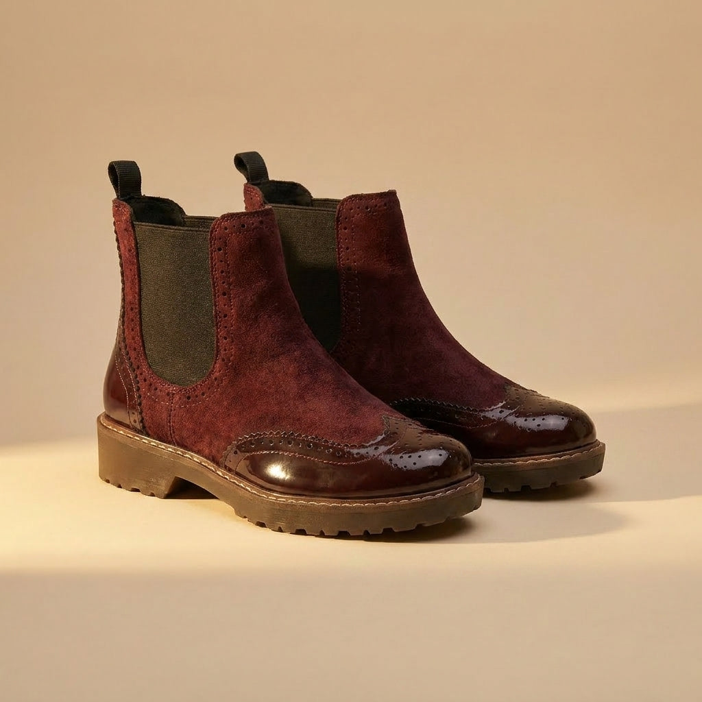Brogue Chelsea Boots - Burgundy