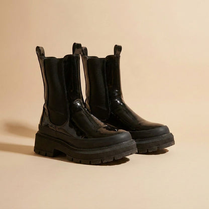black patent Chelsea boots