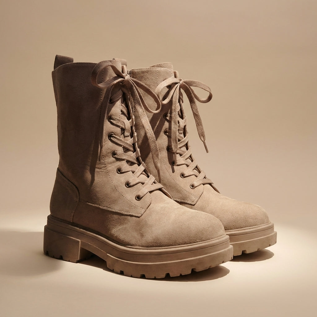 Suede Printed Combat Boots