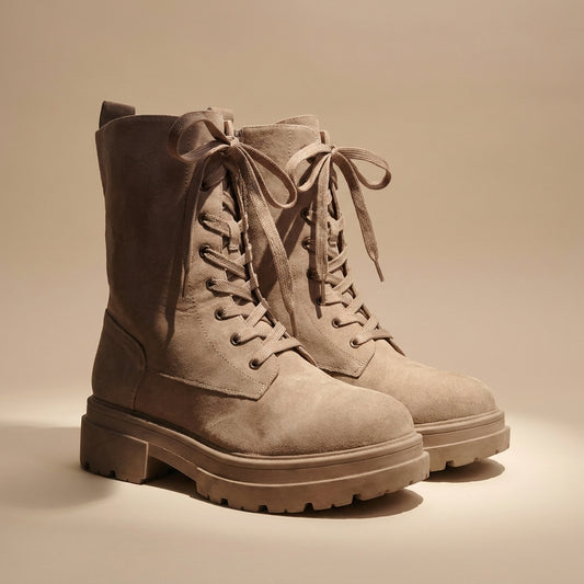 Suede Printed Combat Boots