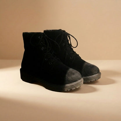 black suedette lace-up ankle boots