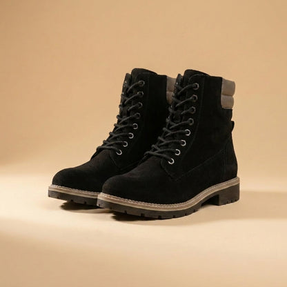 Black suede lace-up ankle boots