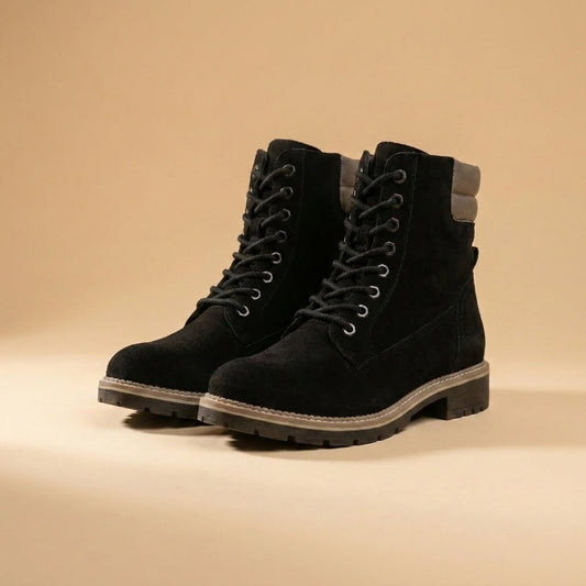 Black suede lace-up ankle boots