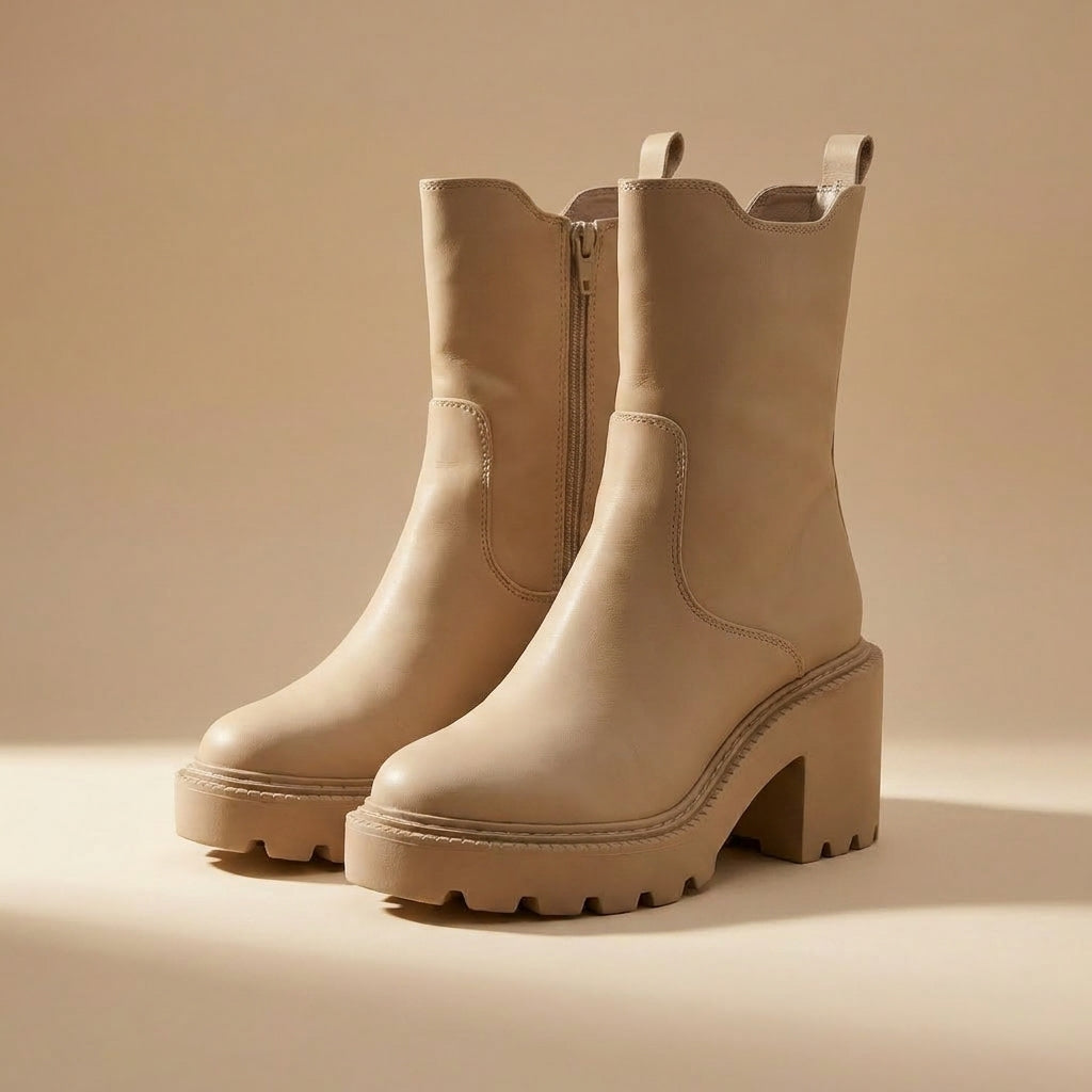 London beige platform boots