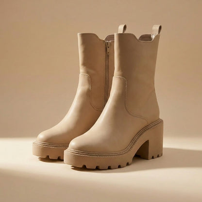 London beige platform boots