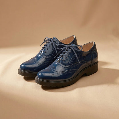 navy patent leather brogues