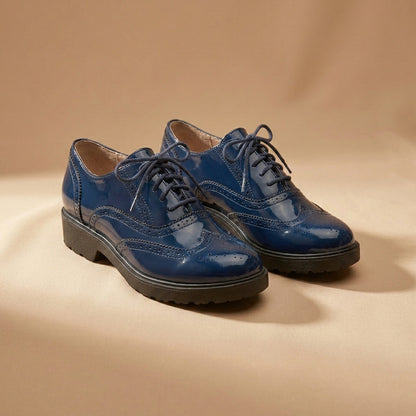 navy patent leather brogues