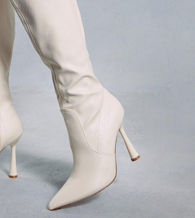 Faux Leather Knee High Stiletto Boots