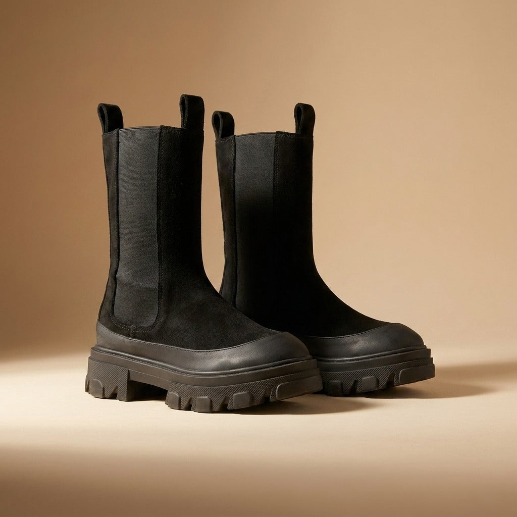 black chunky Chelsea boots