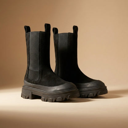 black chunky Chelsea boots